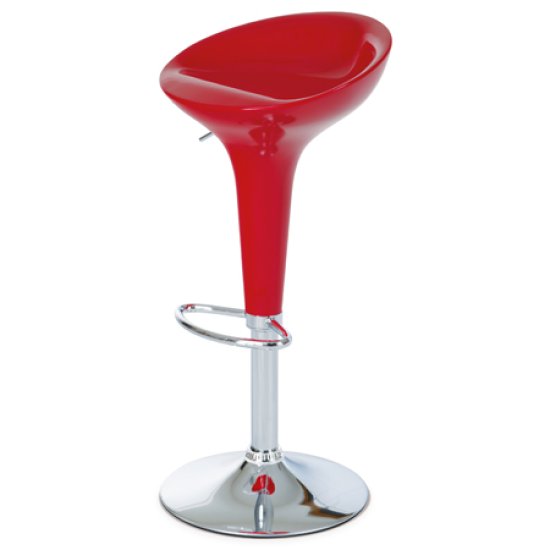 barová stolička, plast červený/chróm
